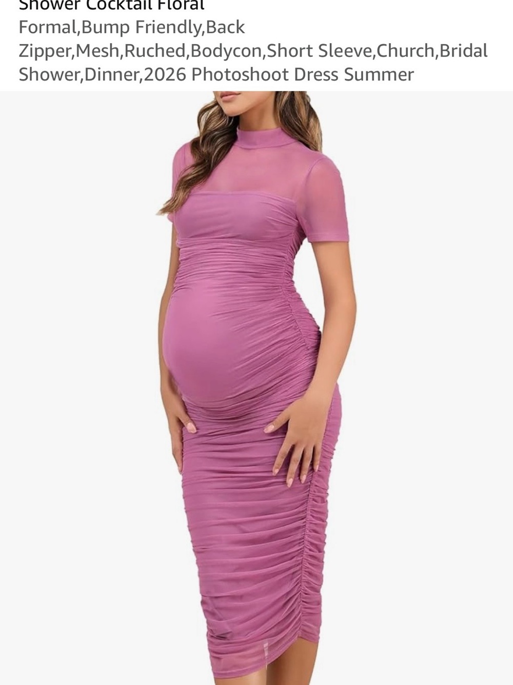 Amazon Mauve Pink Ruched Maternity Midi Dress